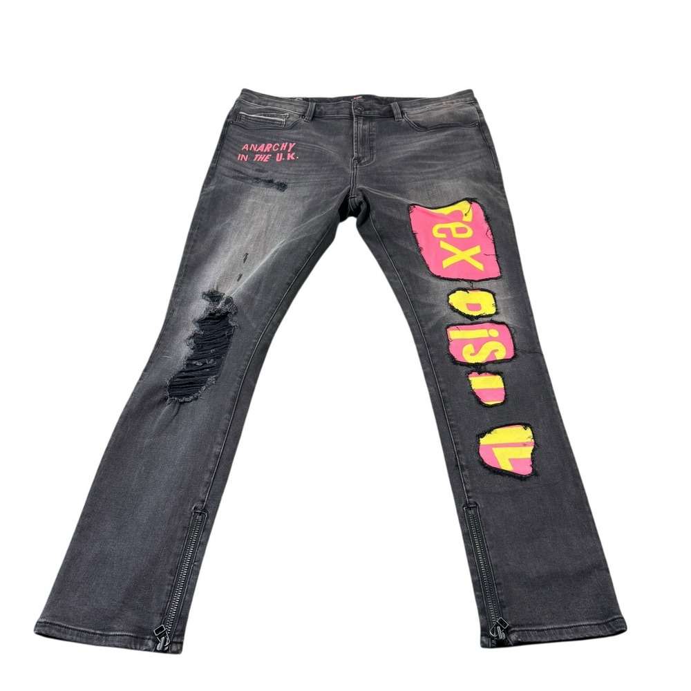 Cult Of Individuality Sex Pistols Black Spellout Zipper Ankle Jeans 42x32